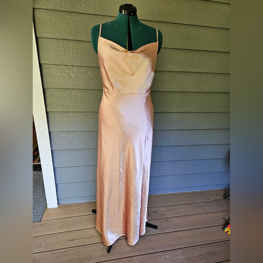 Birdy Grey Rose Gold Satin Maxi Slip Dress Spaghetti Strap, Lisa Long dress